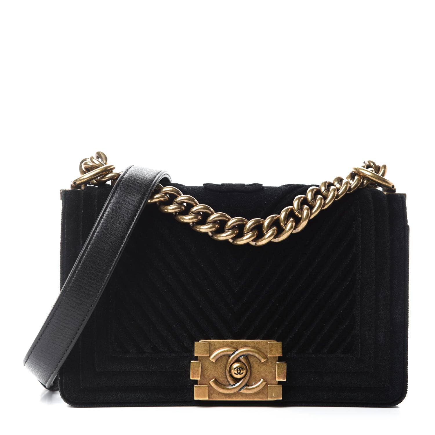 Chanel Velvet Chevron Quilted Small Boy Flap Black 1 of 15