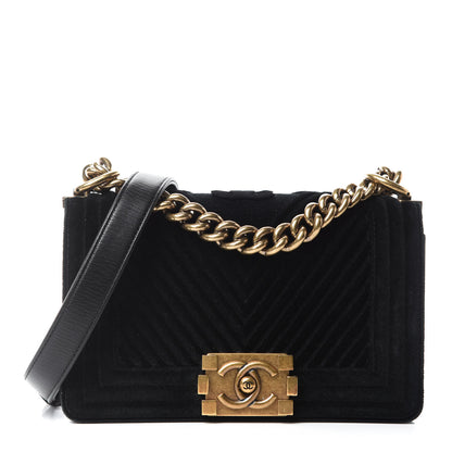 Chanel Velvet Chevron Quilted Small Boy Flap Black 1 of 15