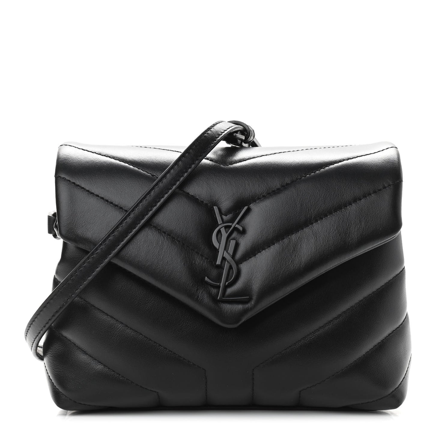 Calfskin Y Quilted Monogram Toy Loulou Crossbody Bag Black