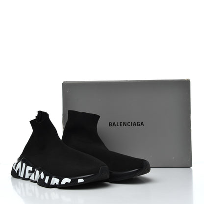 Balenciaga Neoprene Knit Womens Speed Graffiti Sneakers 38 Black White 11 of 11