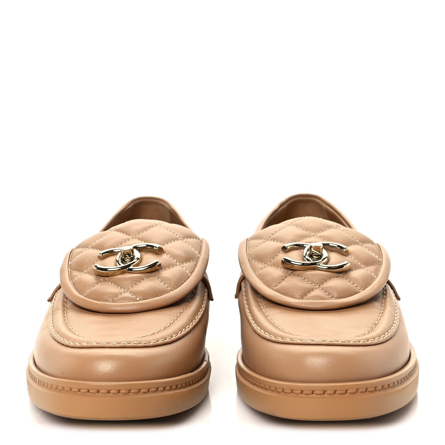 Chanel Lambskin Quilted CC Turnlock Moccasins 38 Beige 3 of 9
