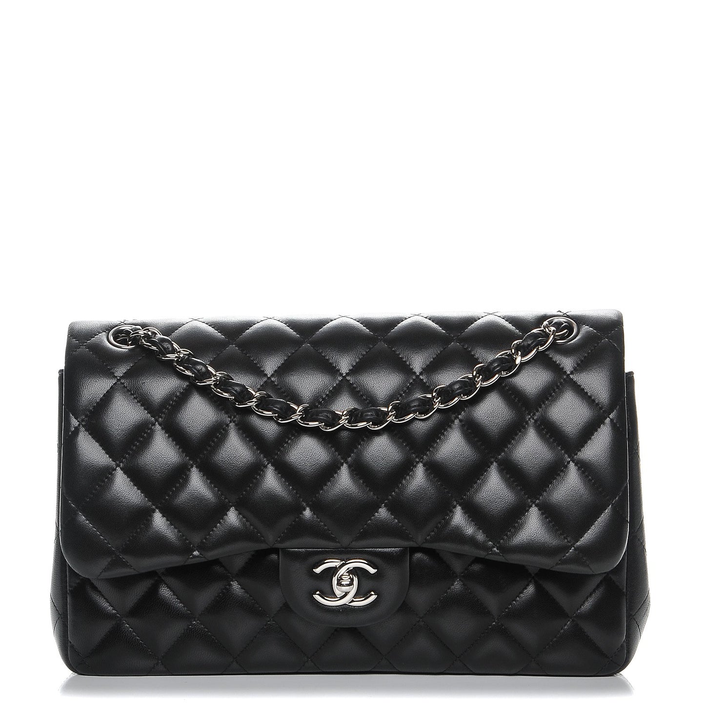 Lambskin Quilted Jumbo Double Flap Black