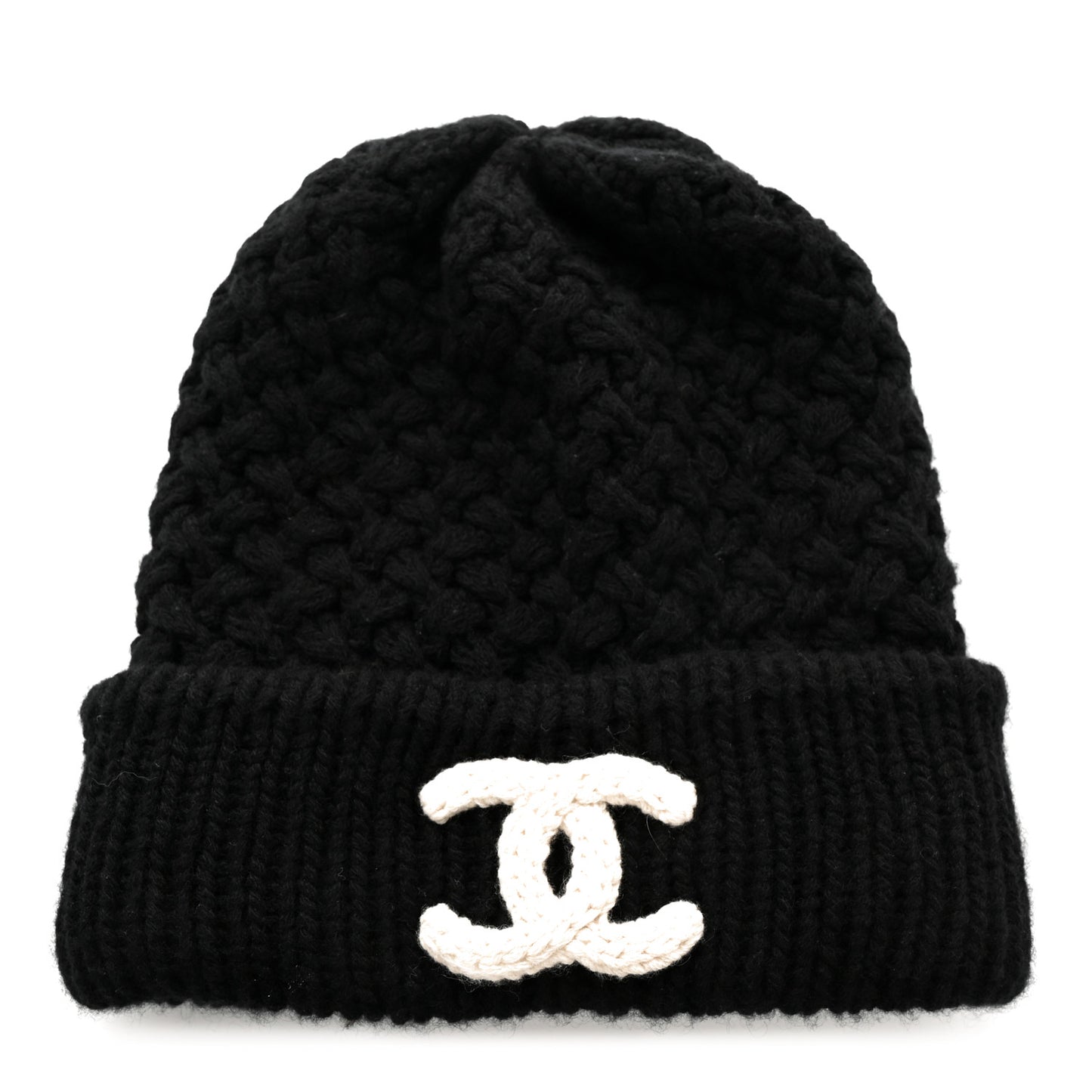 Wool Cashmere CC Beanie Hat Black White