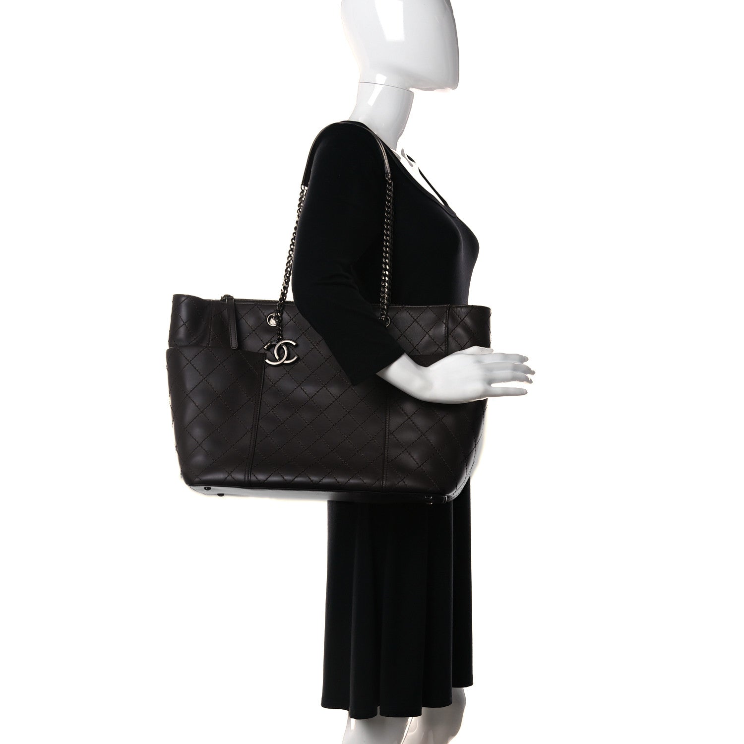 Chanel Calfskin Stitched CC Pocket Shopping Tote Dark Brown 2 of 10