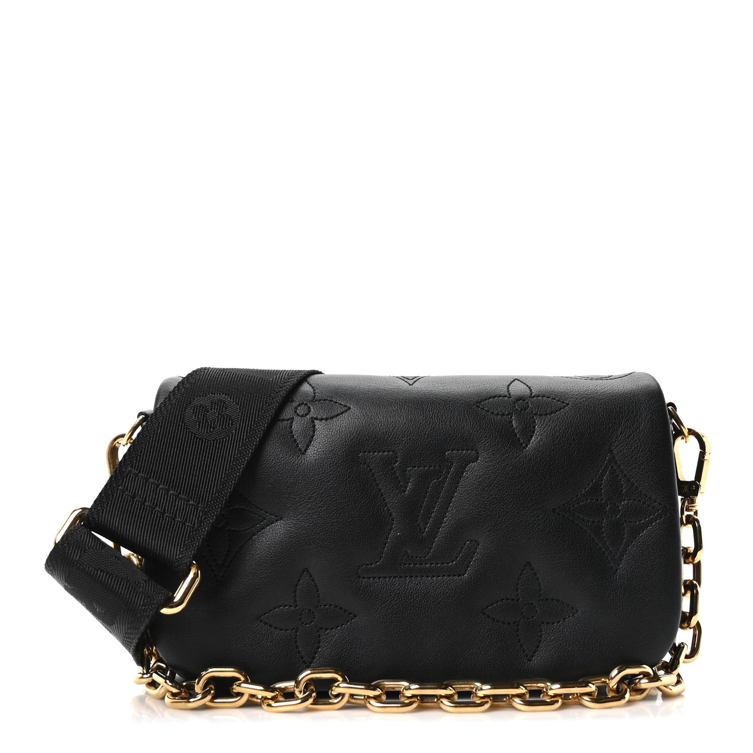 Louis Vuitton Calfskin Bubblegram Wallet On Strap Black 1 of 9