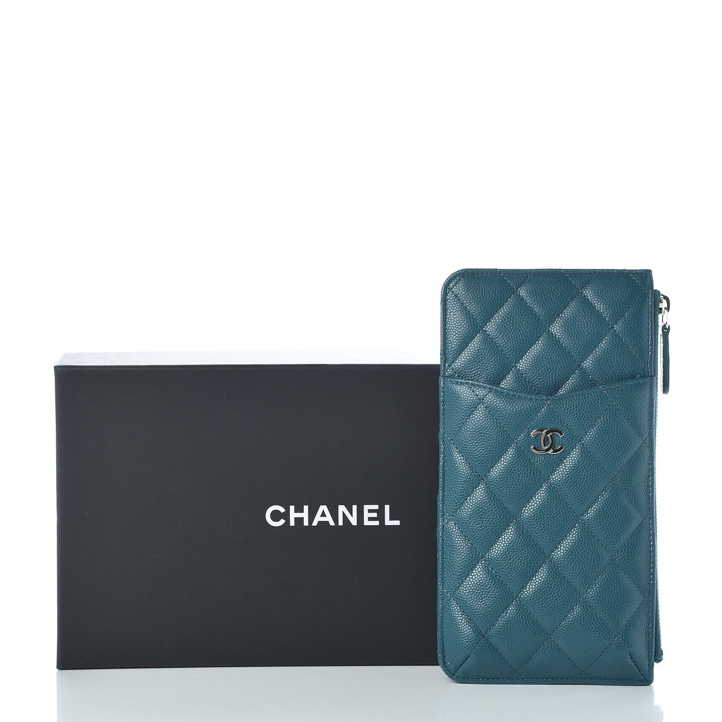 Caviar Quilted Classic Flat Wallet Pouch Dark Turquoise