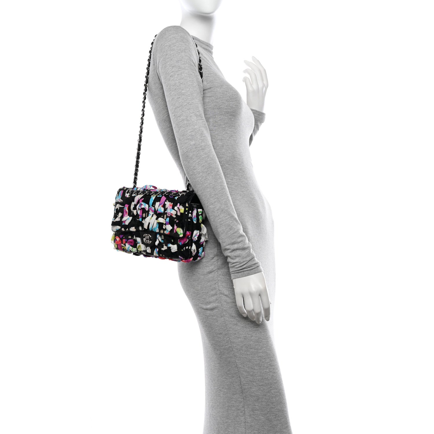 Chanel Silk Lambskin Ribbon Classic Flap Bag Turquoise Multicolor 2 of 12
