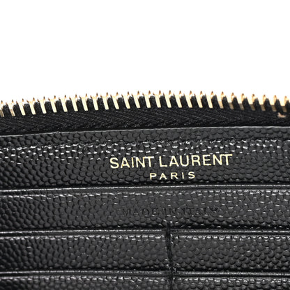 Saint Laurent Grain De Poudre Matelasse Chevron Monogram Zip Around Wallet Black 6 of 7