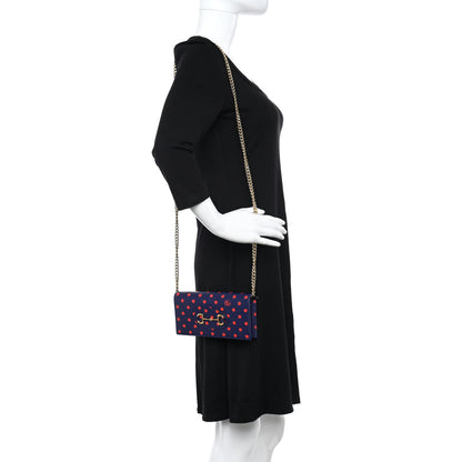 Gucci Shangai Calfskin Polka Dot Horsebit 1955 Wallet On Chain Blue Orange Sailor Blue 2 of 8