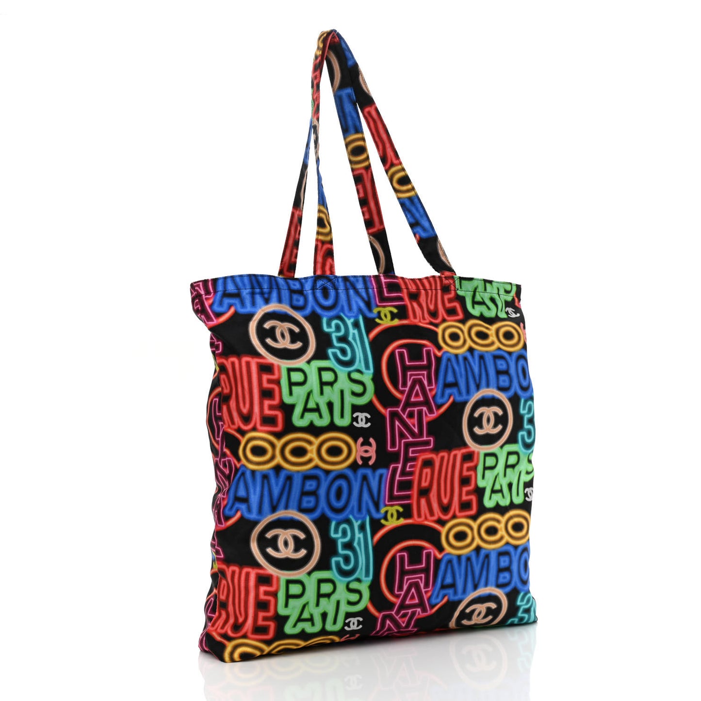 Caviar Fabric Graffiti Foldable Tote Bag With Chain Black Multicolor