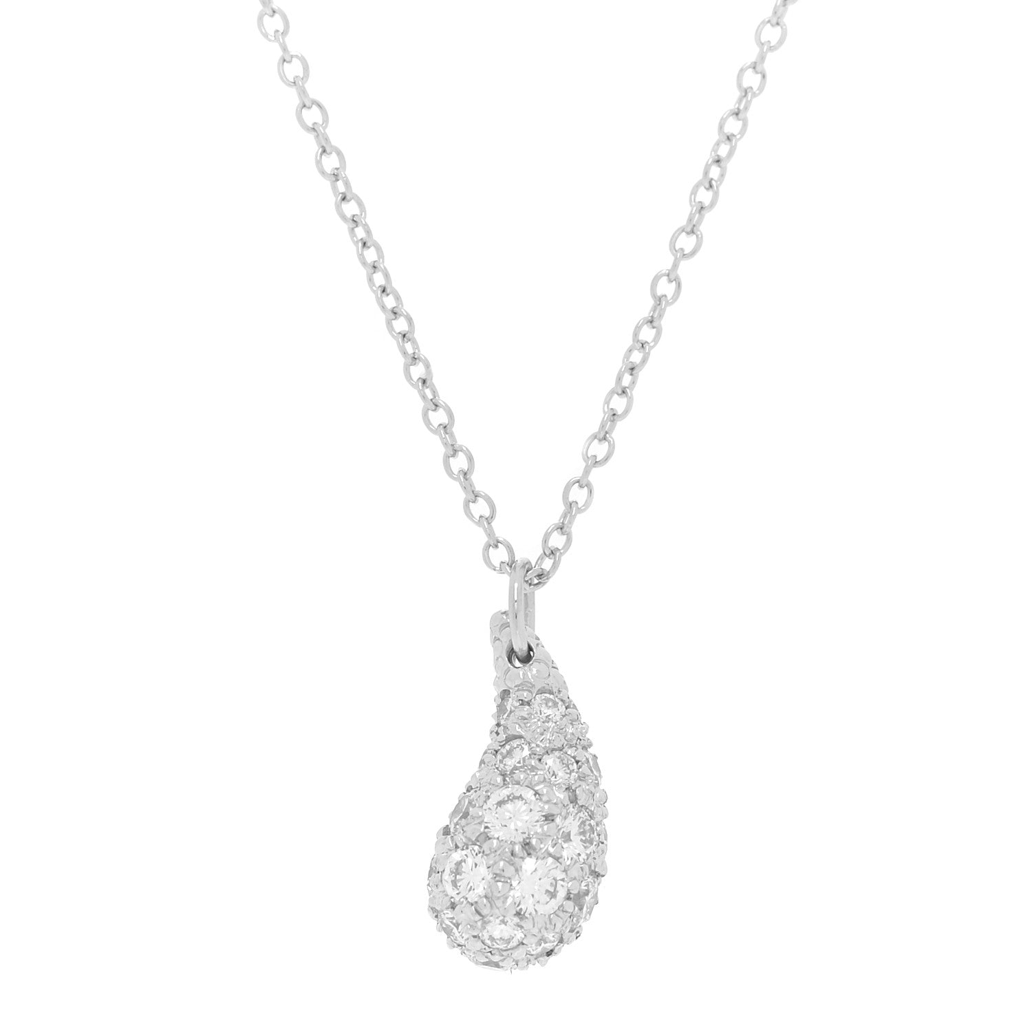 Tiffany Platinum Diamond 6mm Elsa Peretti Teardrop Pendant Necklace 4 of 6