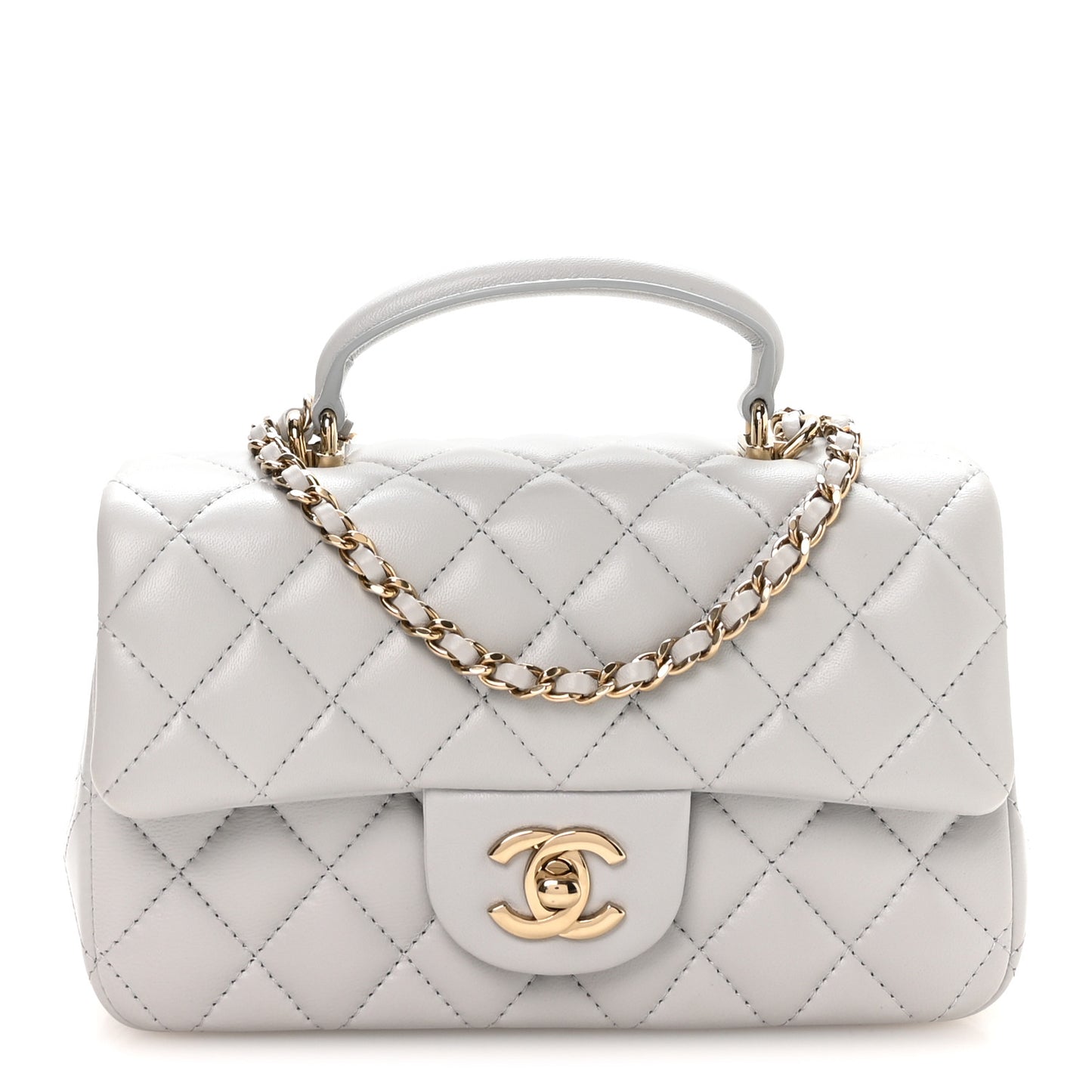 Lambskin Quilted Mini Top Handle Rectangular Flap Grey