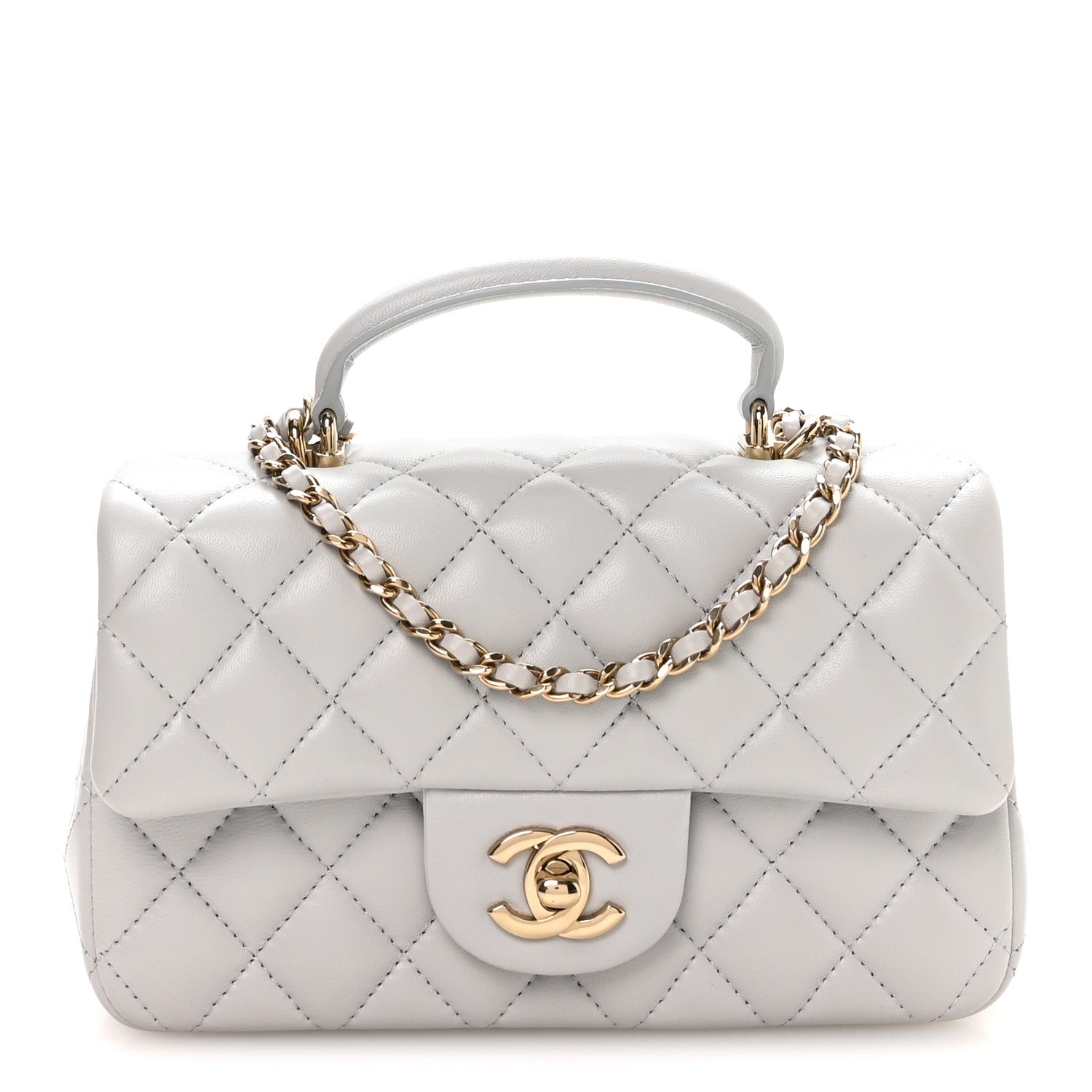 Chanel Lambskin Quilted Mini Top Handle Rectangular Flap Grey 1 of 11