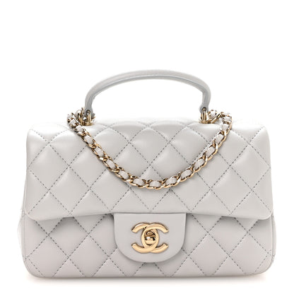 Chanel Lambskin Quilted Mini Top Handle Rectangular Flap Grey 1 of 11