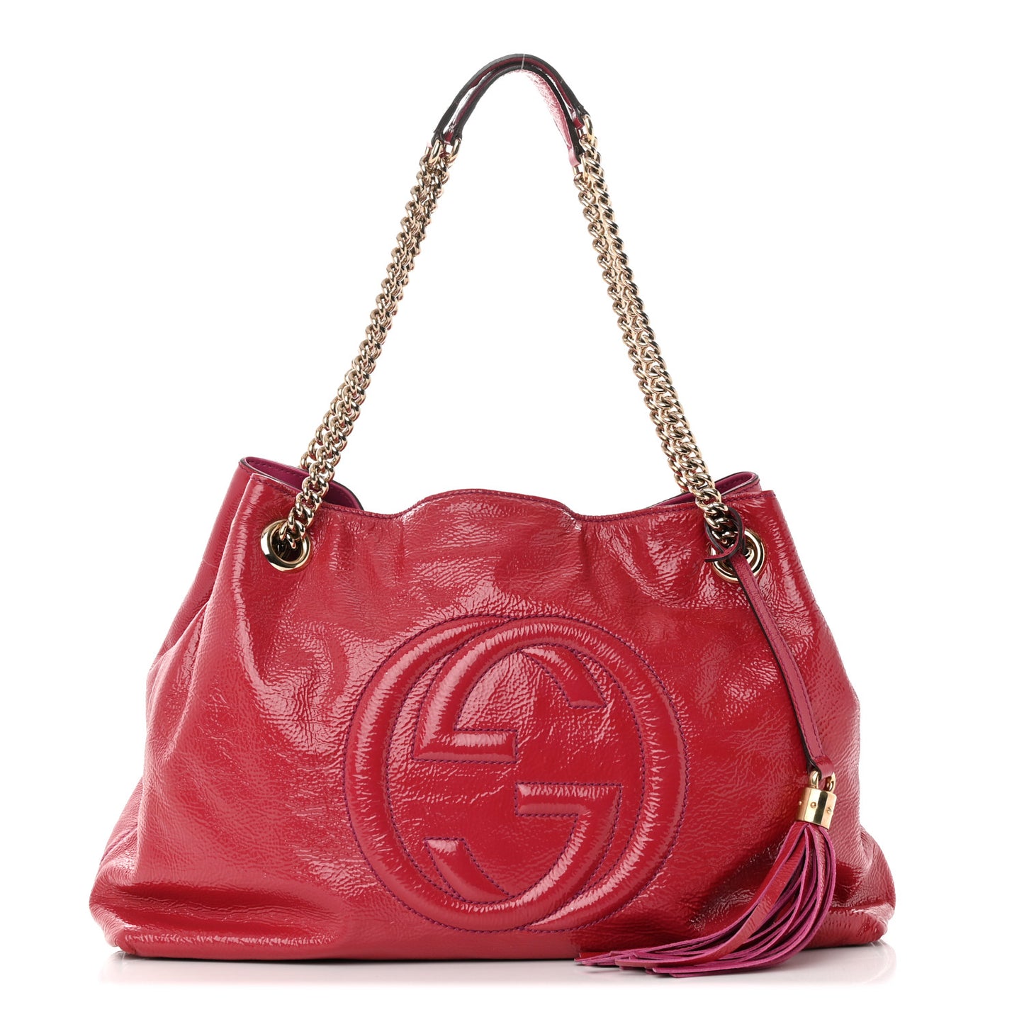 Vernice Naplack Medium Soho Chain Shoulder Bag Bright Bouganville
