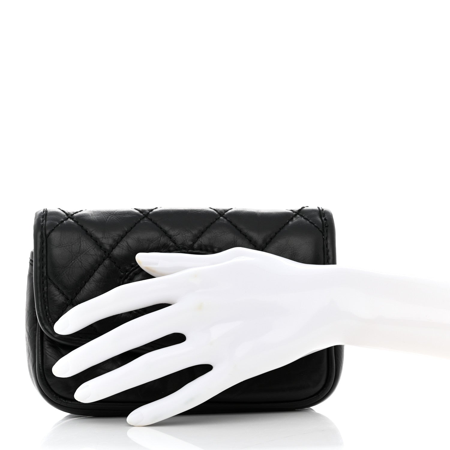 Chanel Aged Calfskin Quilted Logo Flap Belt Bag Black 2 of 11