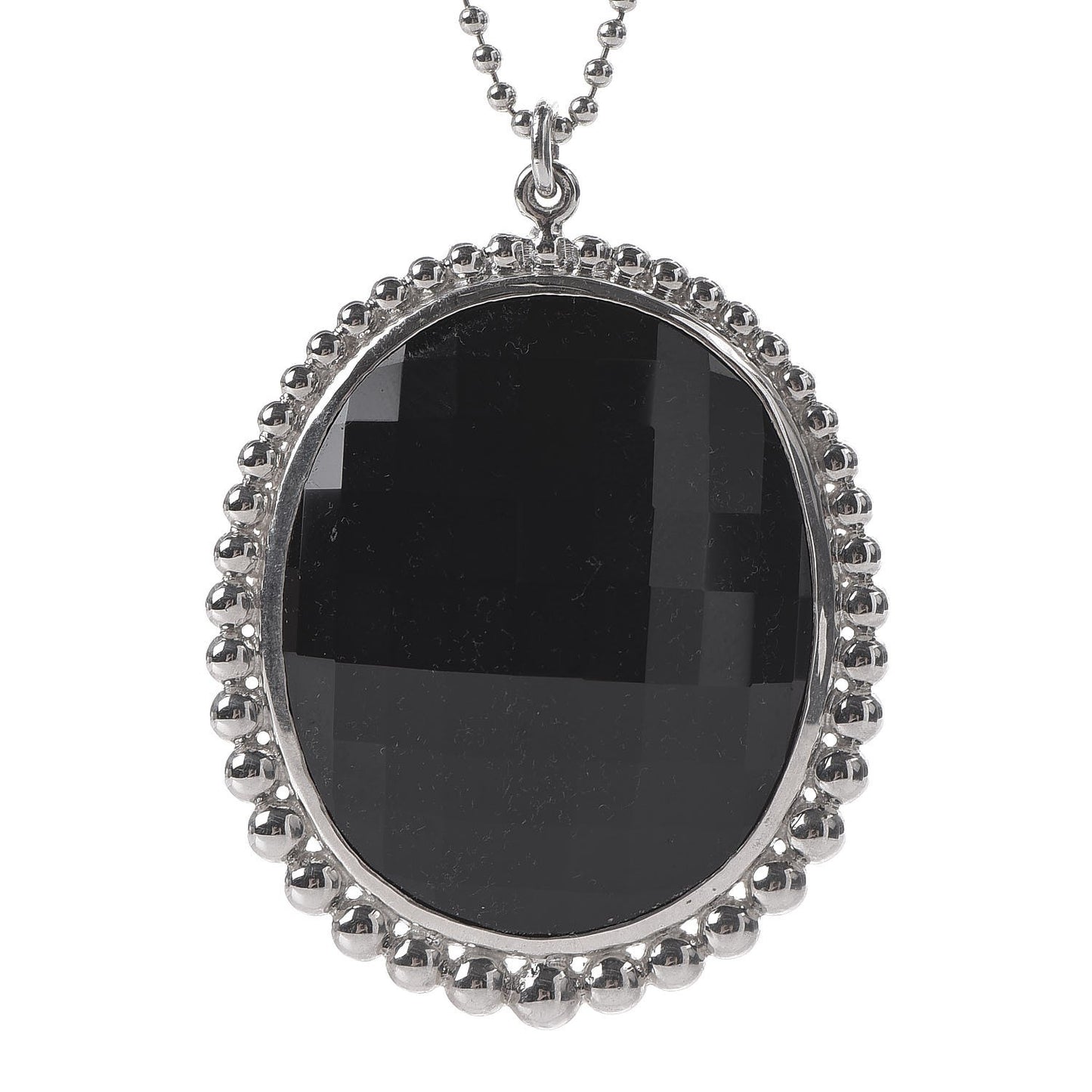 Sterling Silver Onyx Ziegfeld Oval Pendant Necklace