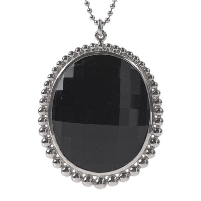 Tiffany Sterling Silver Onyx Ziegfeld Oval Pendant Necklace 4 of 7