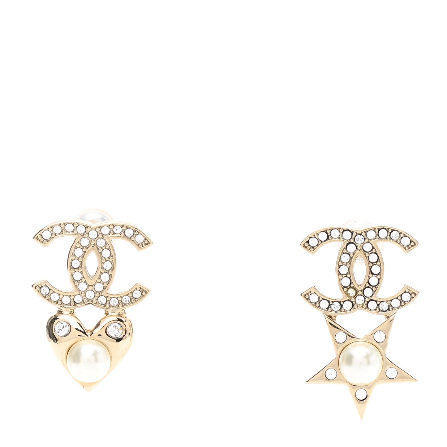 Crystal Pearl Charming Winter CC Star Heart Earrings Gold