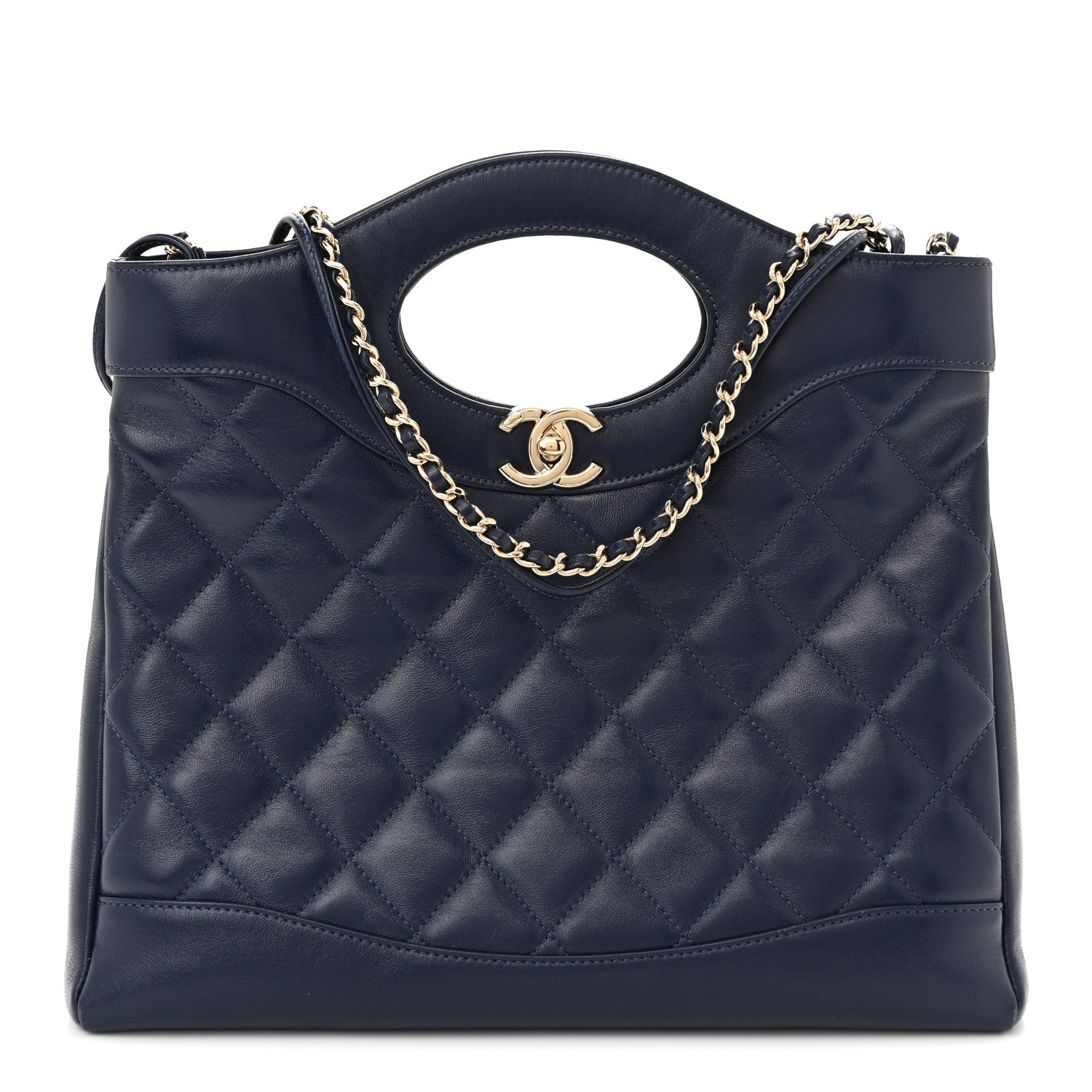 Chanel Shiny Lambskin Quilted Small 31 Shopping Bag Blue 1 of 12