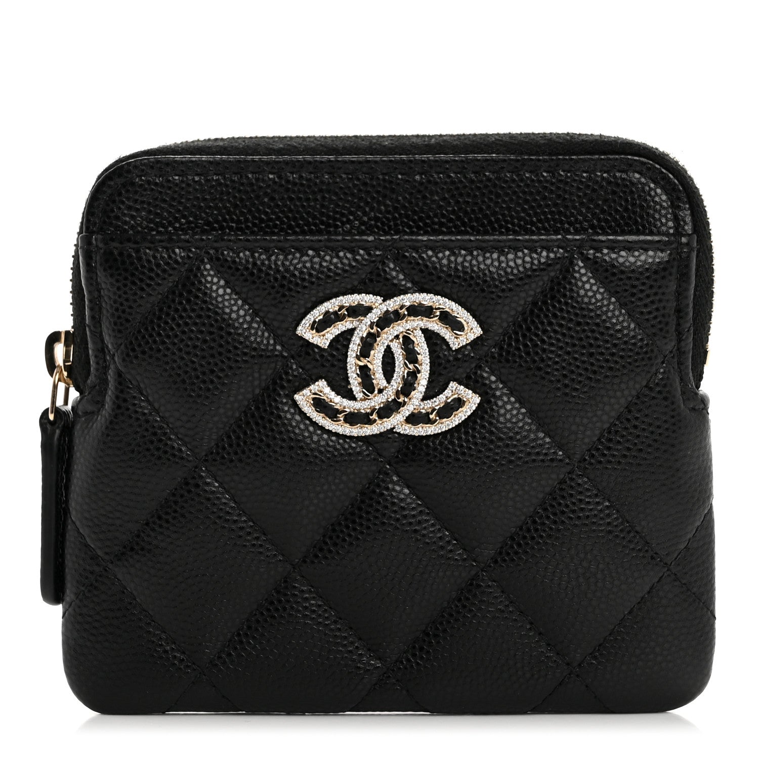 Chanel Caviar Quilted Crystal Zip Card Holder Wallet Black 1 of 8