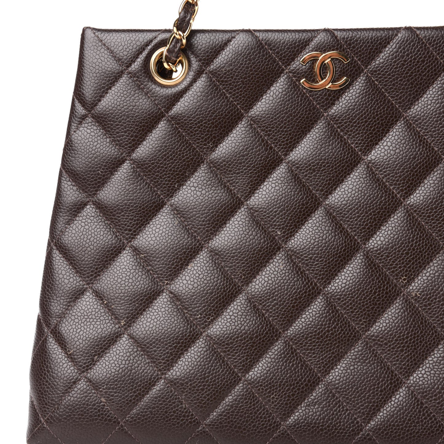 Caviar Quilted Shopper Tote Dark Brown
