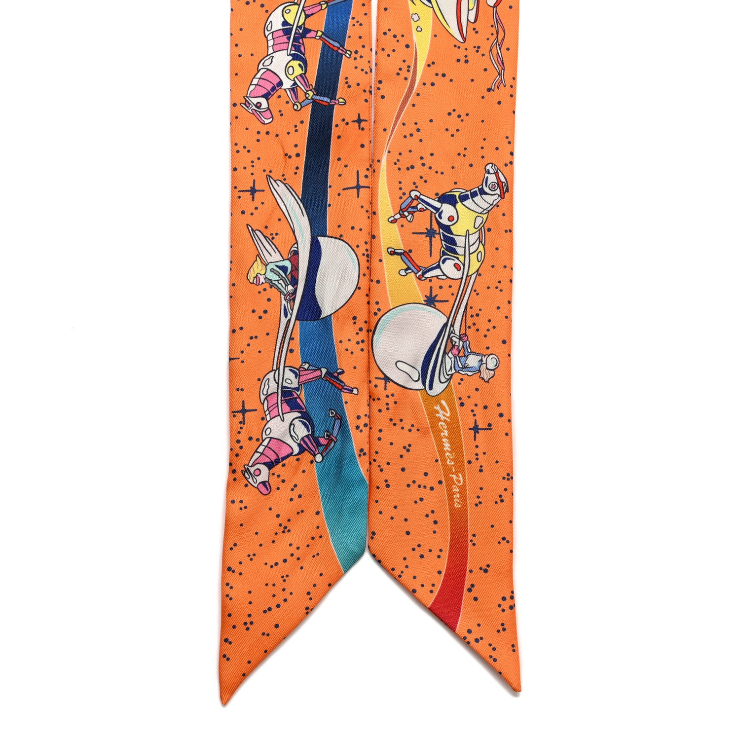 Hermes Silk Space Derby Twilly Orange Jaune Bleu 2 of 5