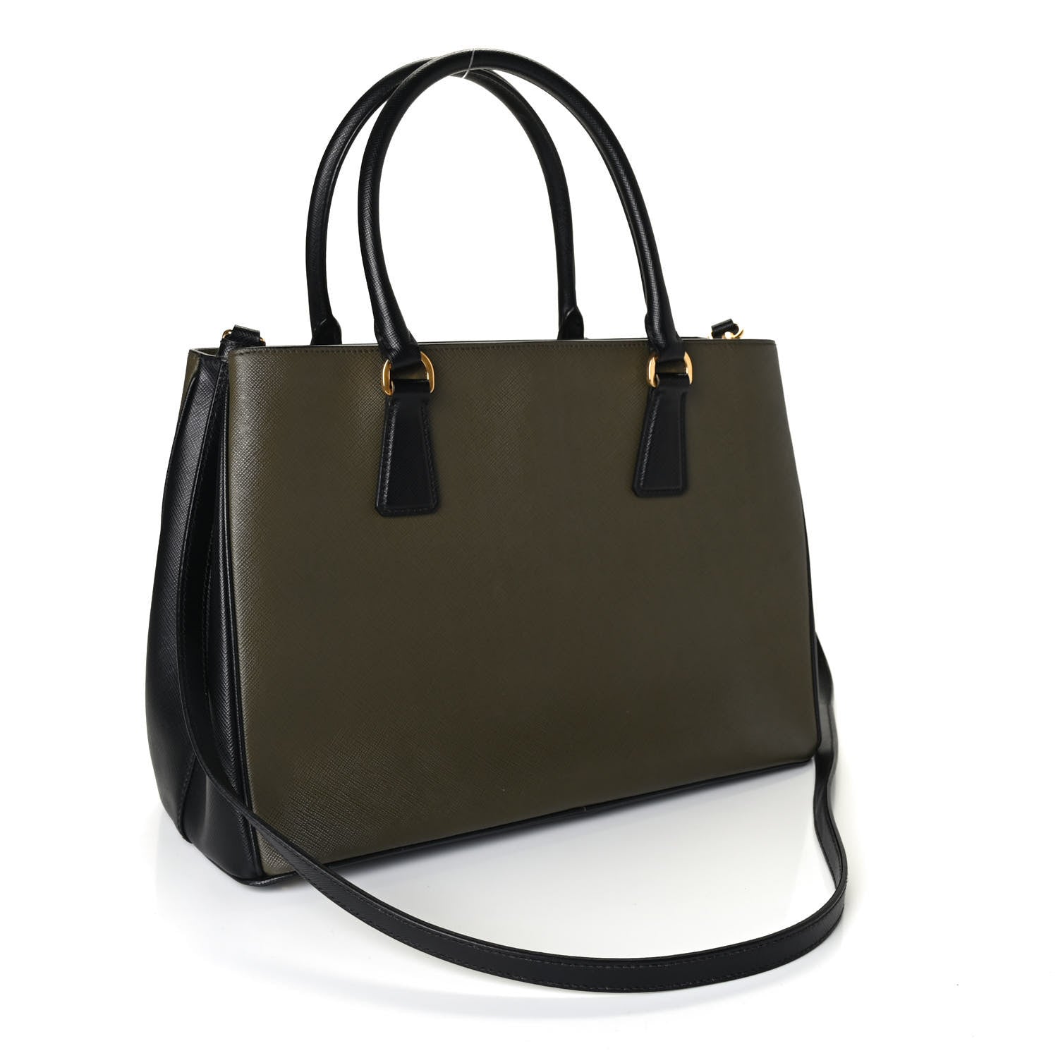 Prada Saffiano Lux Bi-Color Medium Tote Militare Black 2 of 4