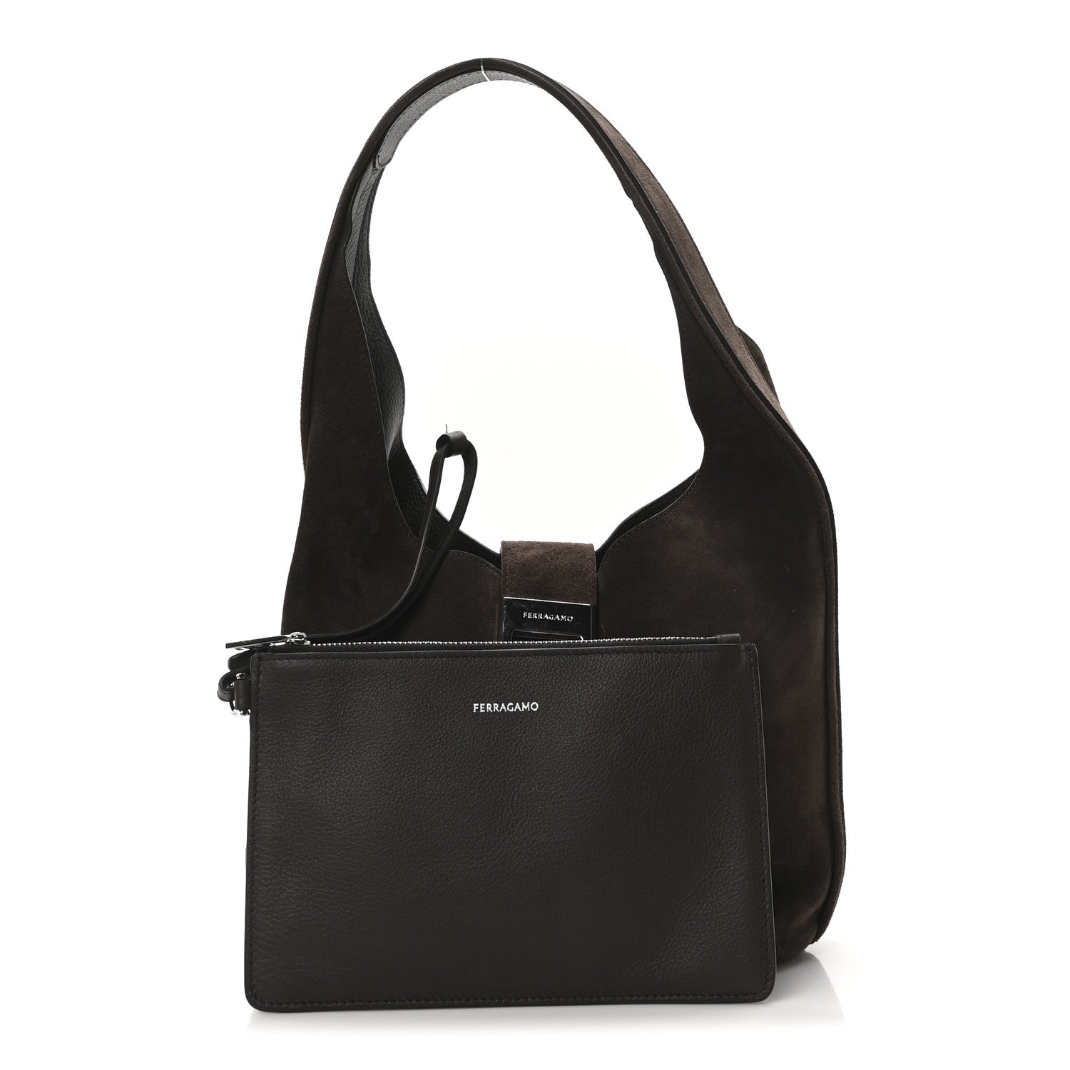 Salvatore Ferragamo Calfskin Suede Medium Archivo Gancio Hobo Testa di Moro 3 of 11