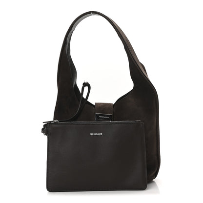 Salvatore Ferragamo Calfskin Suede Medium Archivo Gancio Hobo Testa di Moro 3 of 11
