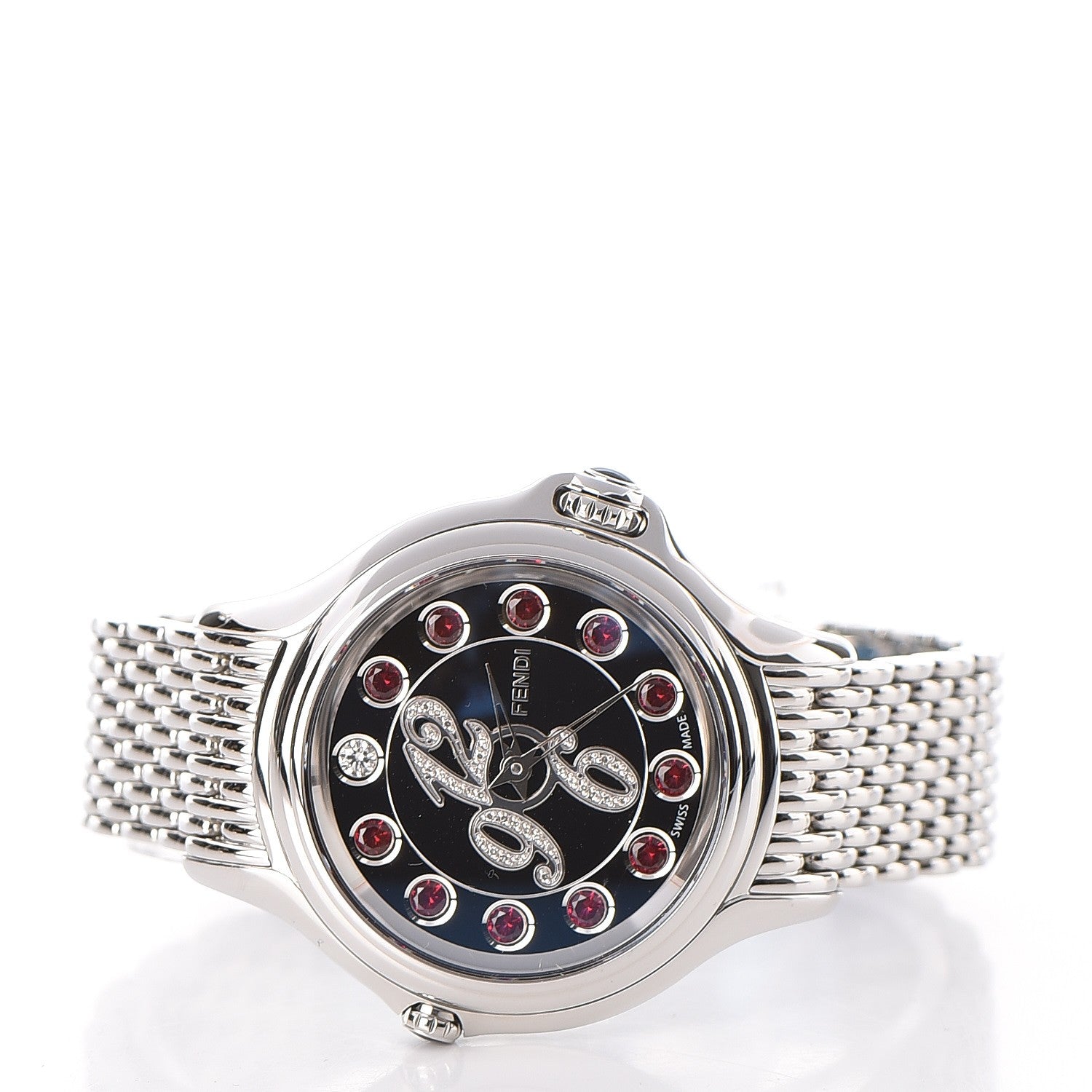 Fendi Stainless Steel Diamond Topaz 38mm Crazy Carats Rotating Gem Quartz Watch Black 3 of 11