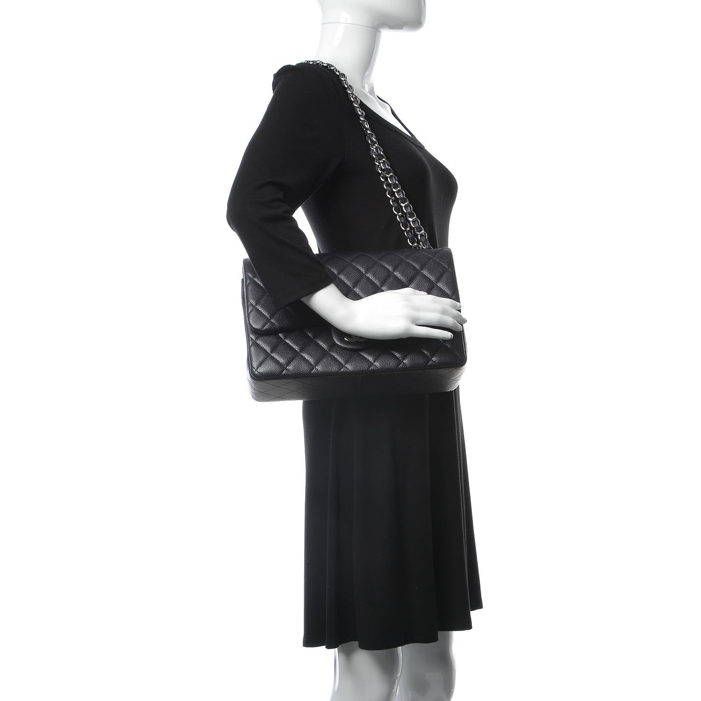 Caviar Quilted Jumbo Double Flap Navy Blue
