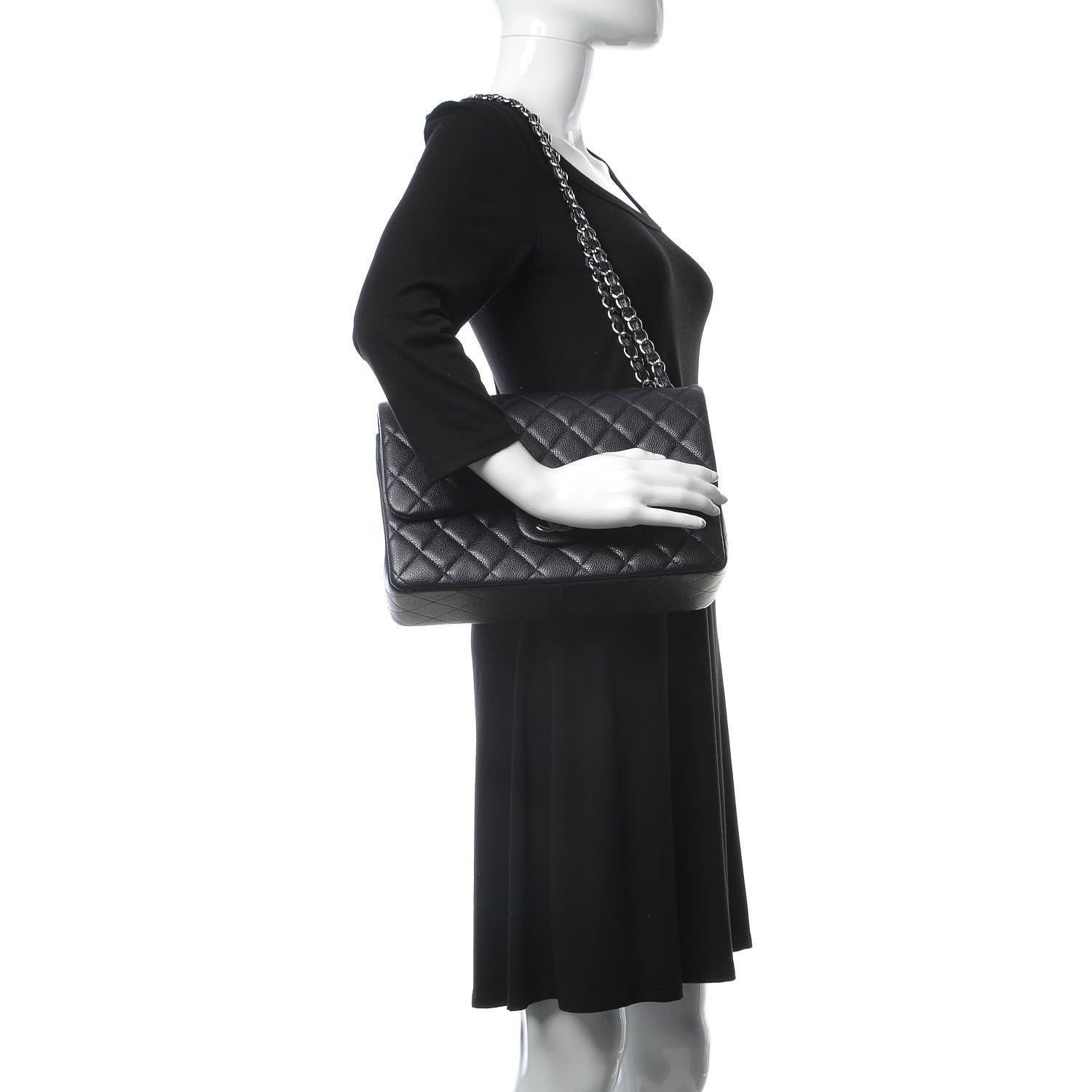 Chanel Caviar Quilted Jumbo Double Flap Navy Blue 3 of 10