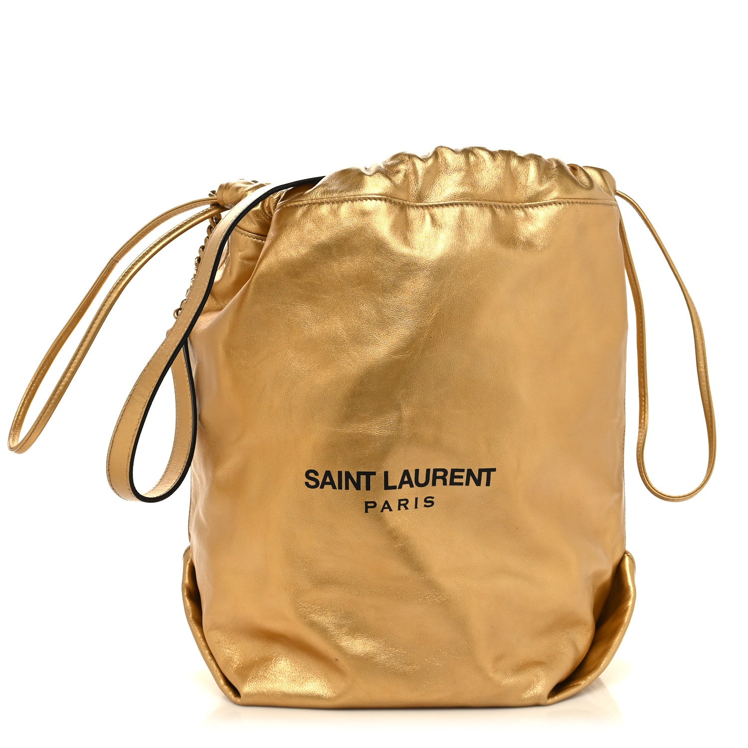 Saint Laurent Lambskin Teddy Drawstring Bag Gold 3 of 12