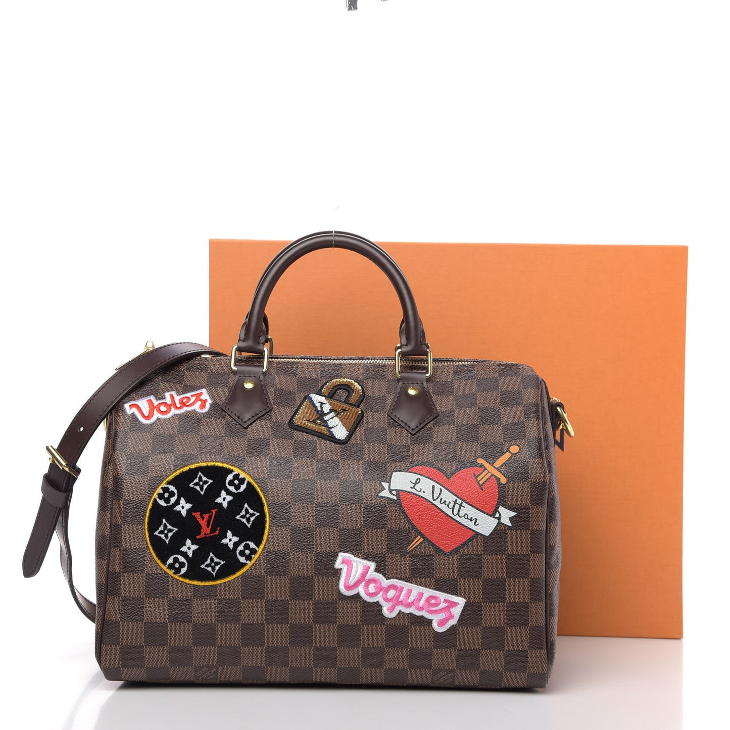 Damier Ebene Patches Speedy Bandouliere 30