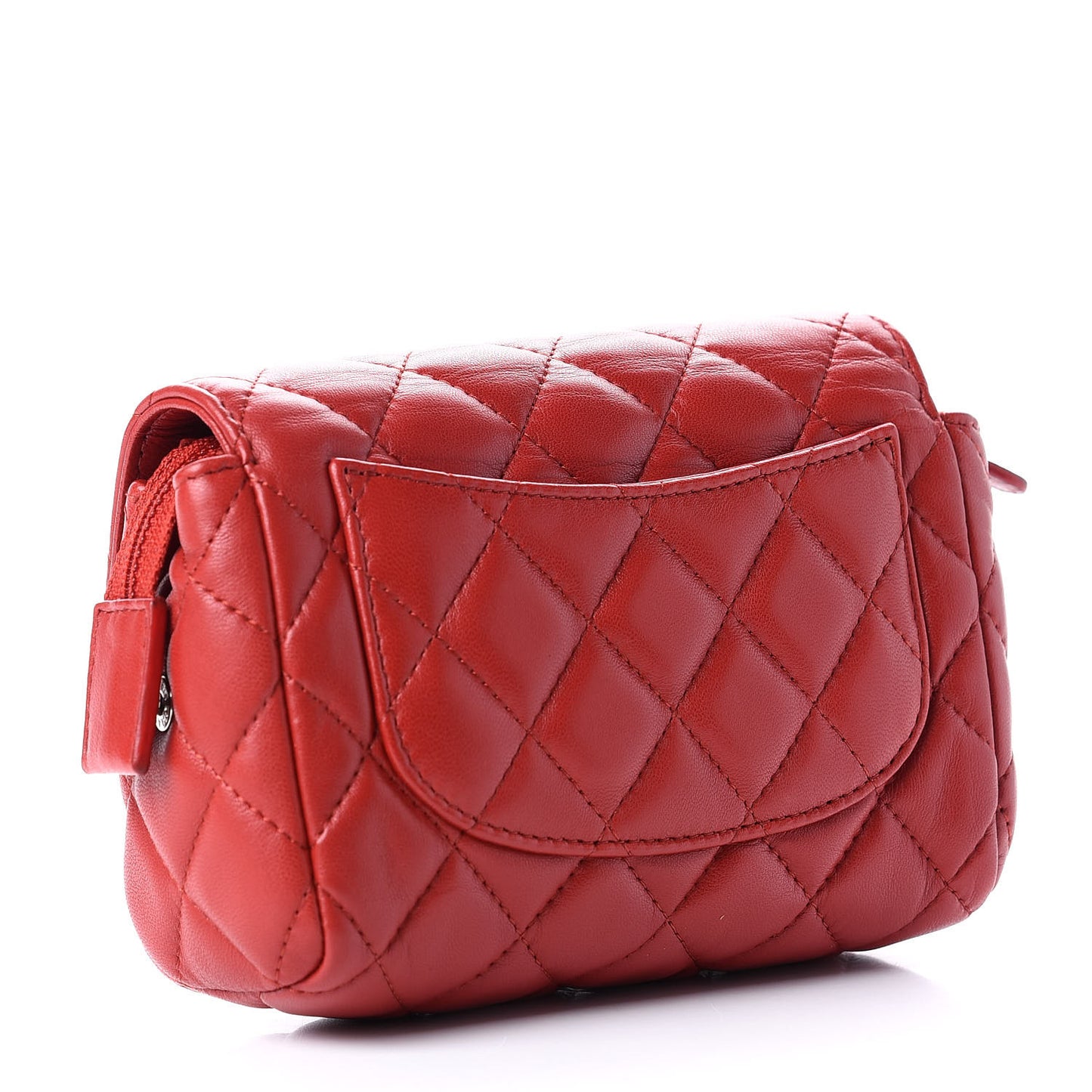 Lambskin Quilted Flap Cosmetic Case Red