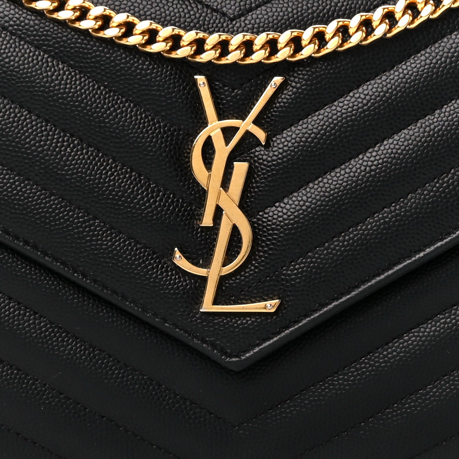 Saint Laurent Grain De Poudre Matelasse Chevron Monogram Chain Wallet Black 10 of 12