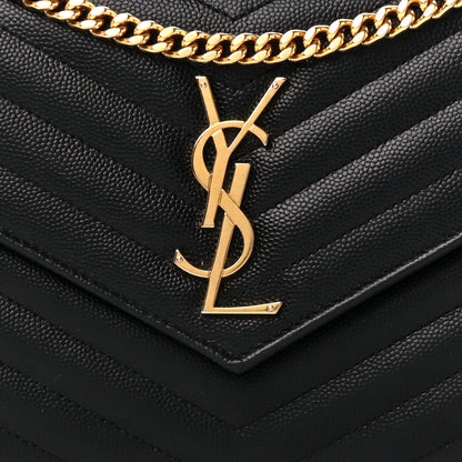 Saint Laurent Grain De Poudre Matelasse Chevron Monogram Chain Wallet Black 10 of 12
