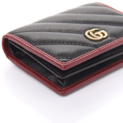 Gucci Vintage Effect Calfskin Matelasse Diagonal Torchon GG Marmont Card Case Wallet Black Romantic Cherry 6 of 10
