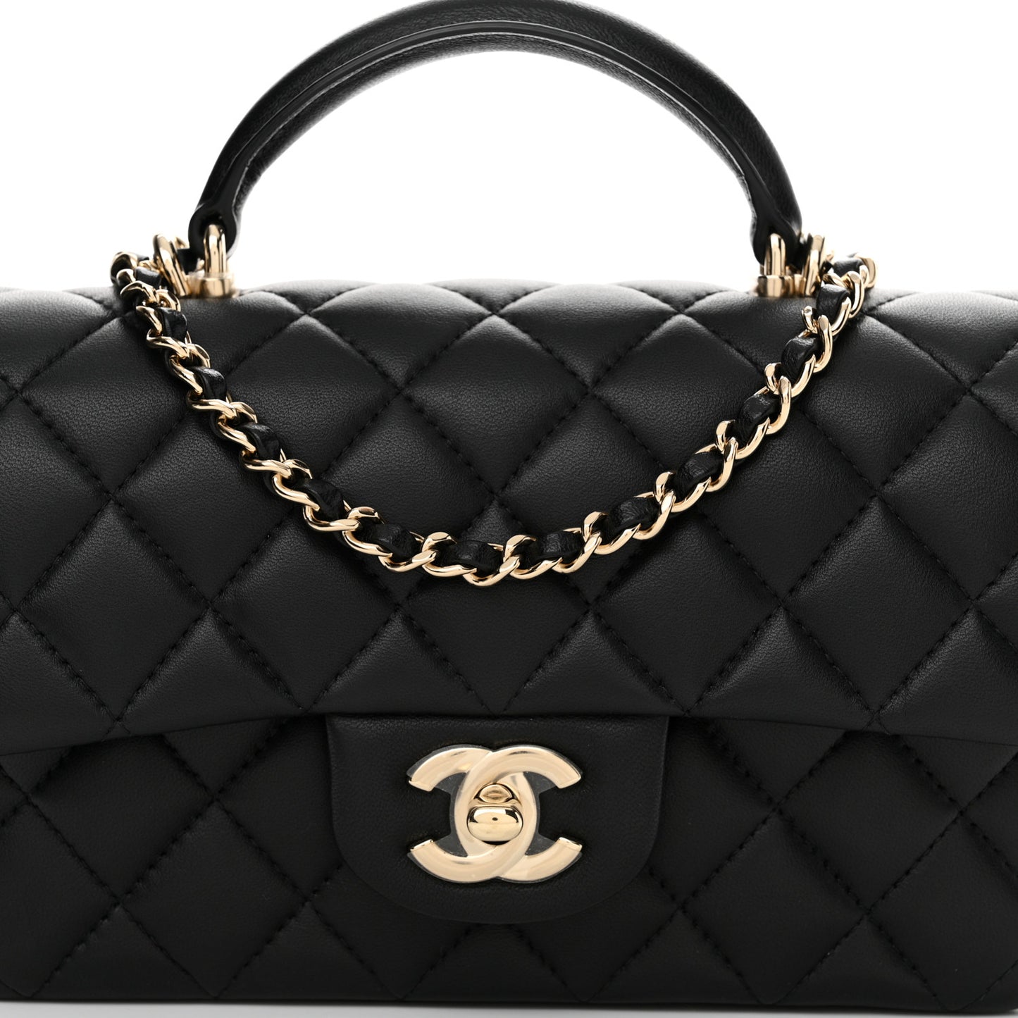 Lambskin Quilted Mini Top Handle Rectangular Flap Black