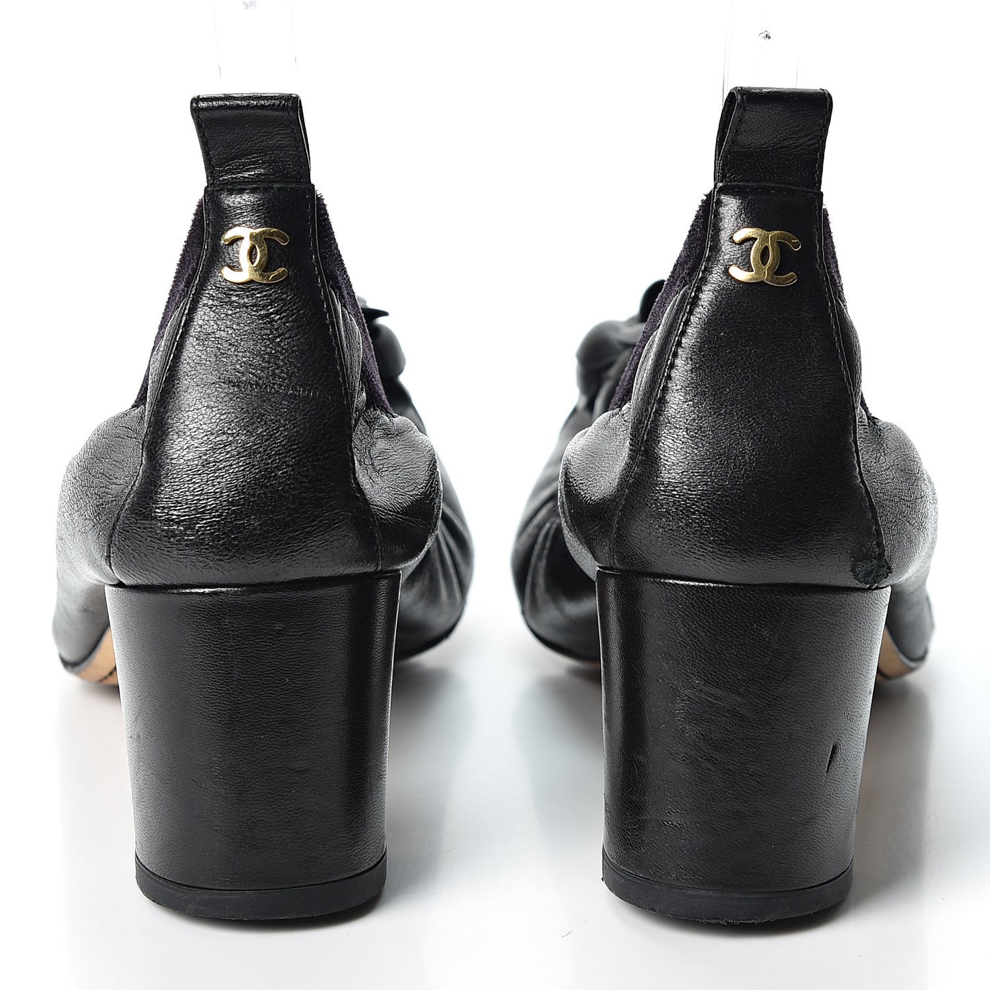 Lambskin Elastic Stretch Camellia Pumps 38 Black
