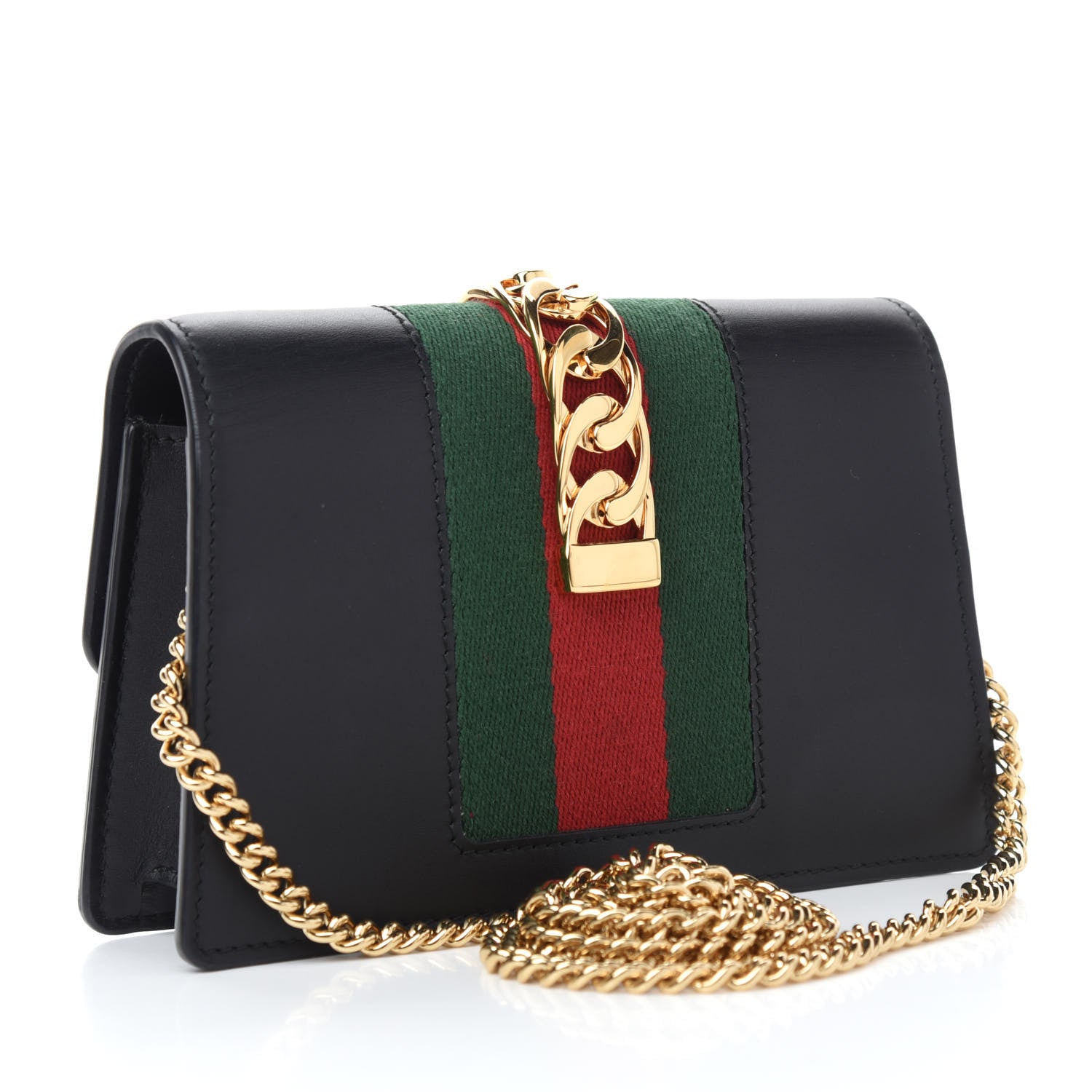 Gucci Calfskin Super Mini Sylvie Chain Shoulder Bag Black 3 of 11