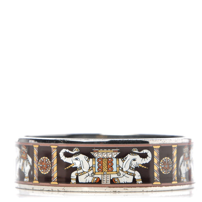 Hermes Enamel Printed Elephant Torana Wide Bracelet 65 Black 1 of 6