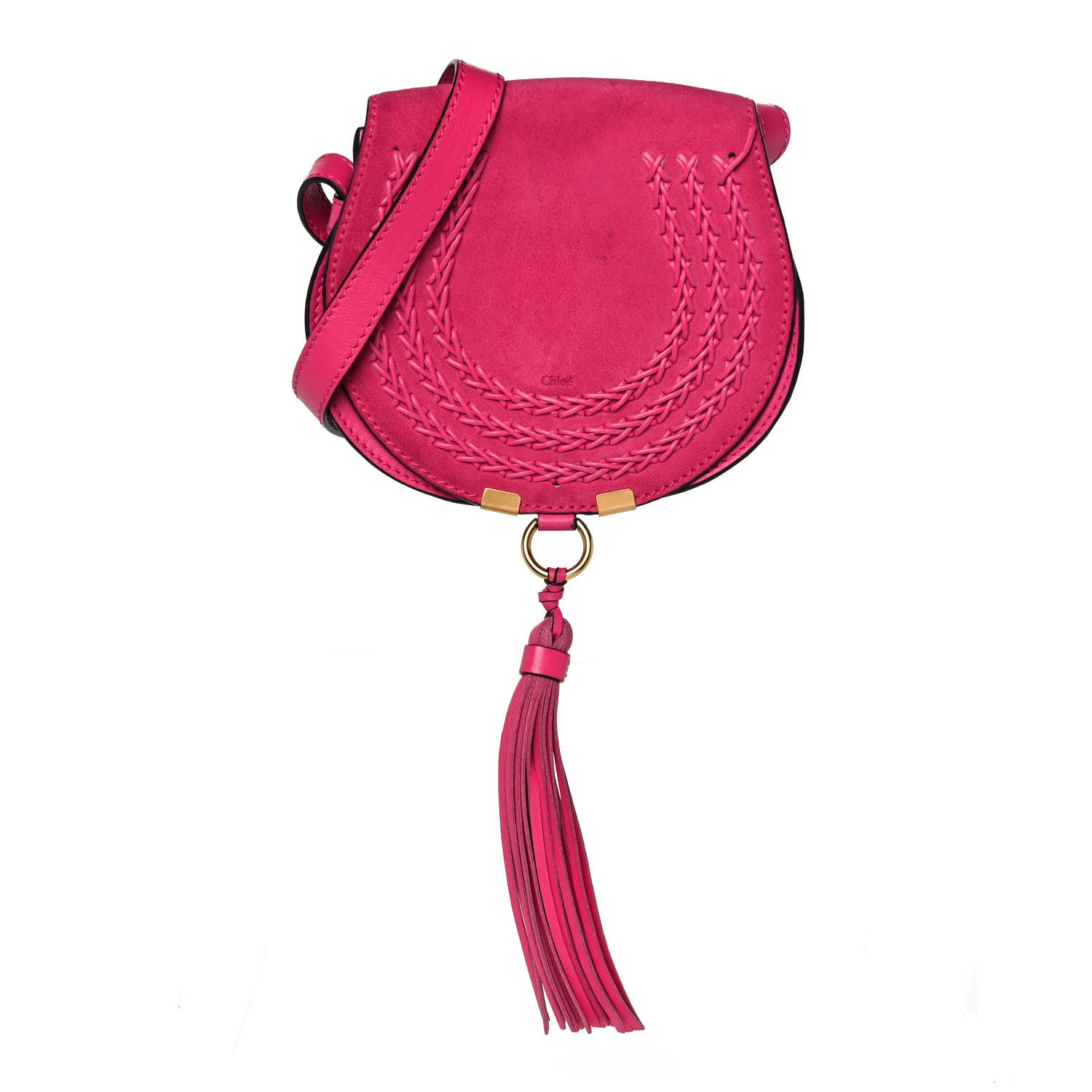 Chloe Suede Calfskin Braided Mini Marcie Round Crossbody Bag Fuchsia Rose 1 of 9