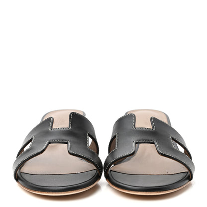Hermes Calfskin Oasis Sandals 37 Black 2 of 10
