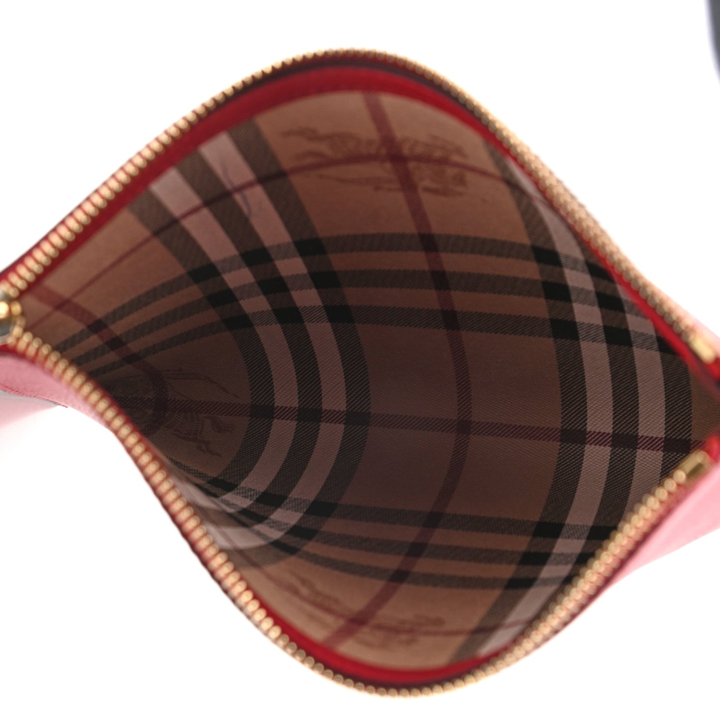 Grainy Calfskin Haymarket Check Zip Pouch Red