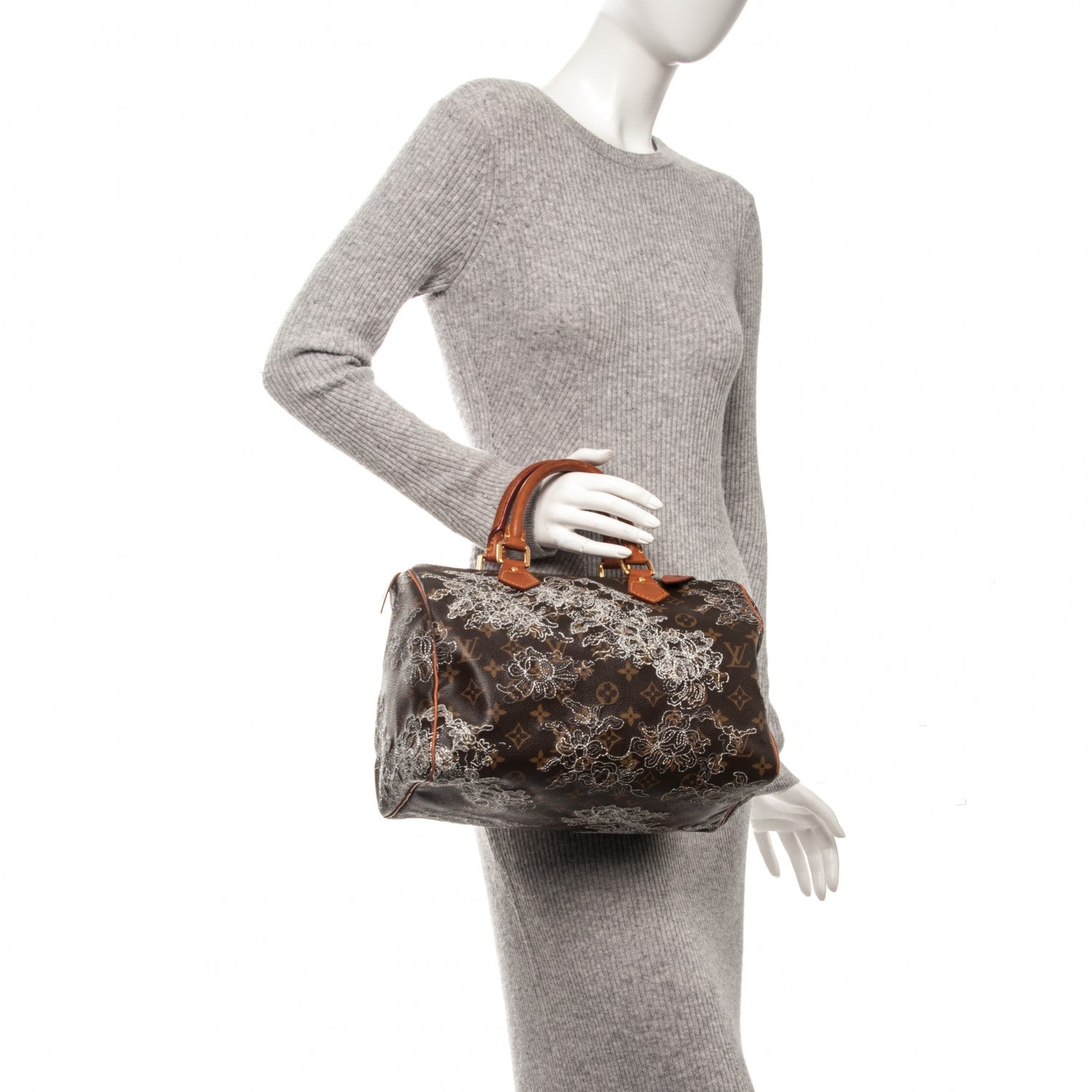 Louis Vuitton Monogram Dentelle Speedy 30 Silver 2 of 7