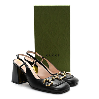 Gucci Malaga Kid Horsebit 75mm Slingback Pumps 39.5 Black 9 of 9