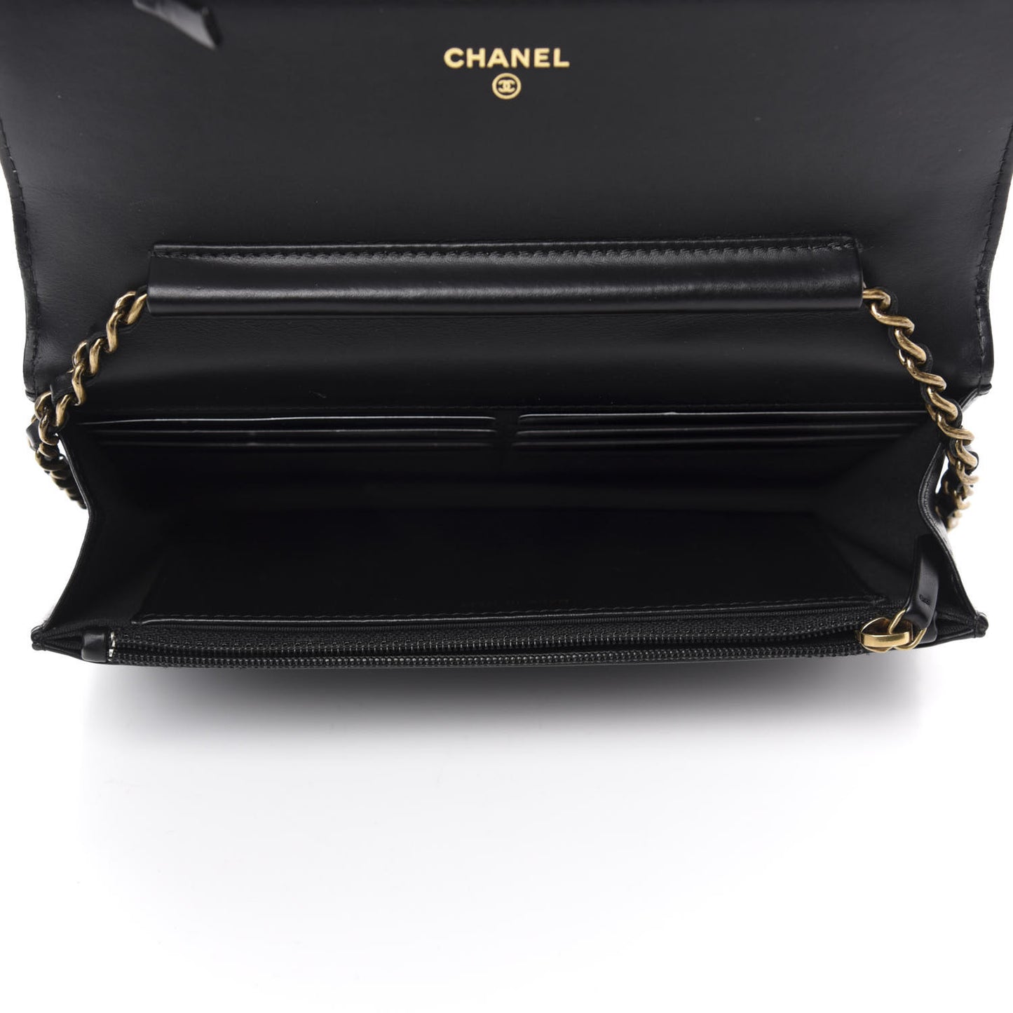 Patent Calfskin Quilted Boy Wallet On Chain WOC Black