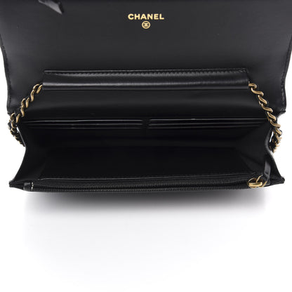 Chanel Patent Calfskin Quilted Boy Wallet On Chain WOC Black 5 of 12